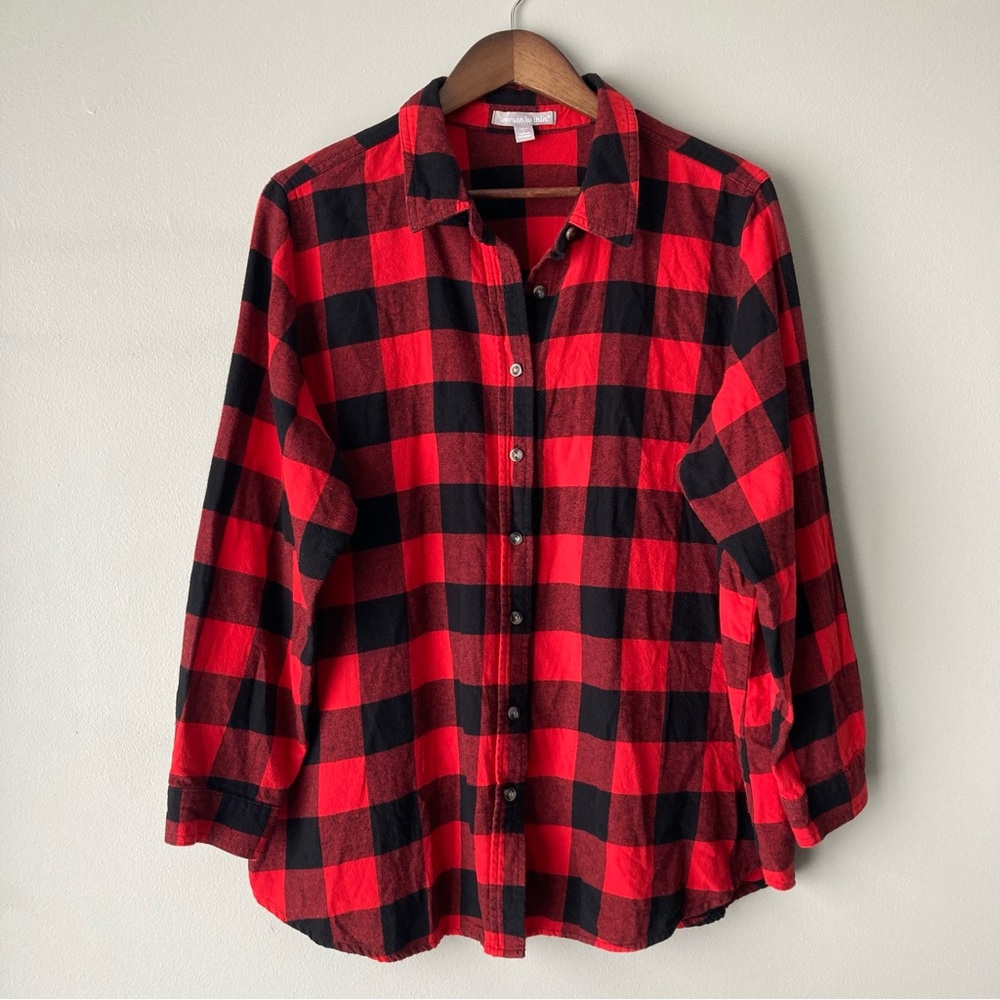 Woman Within Buffalo‎ Plaid Red and Black Flannel Button Up Shirt Women’s Large